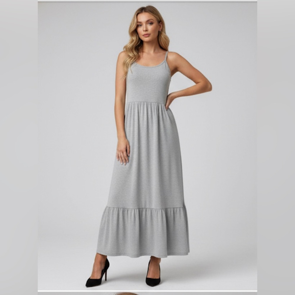 LAST ONE 🔥 Ruffle Hem Solid Cami Dress Gray
